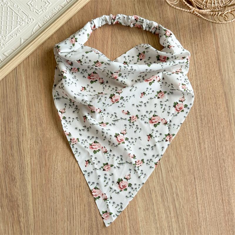 

Solid Color Triangle Hair Band Elastic Headscarf Minimalist Style Hair Wrap Women Everyday Casual Styling Accessories Floral white