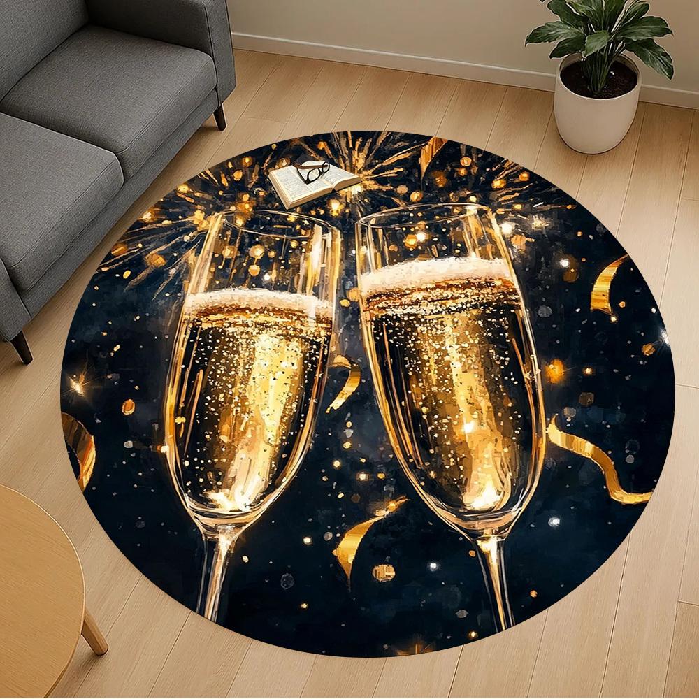 1PC champagne glasses Office Round Area Rug, Under Office Chairs Bedroom Living Room Home Decor, Carpet for Office -1110058