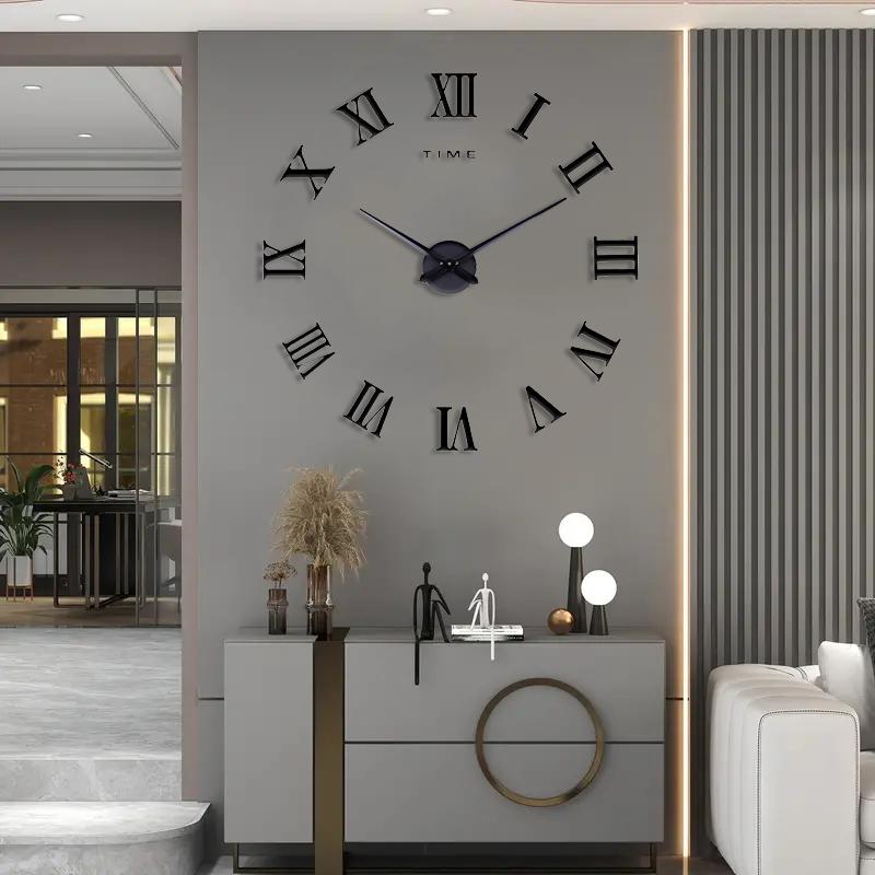 Roman Numerals DIY Wall Clock 3D Large Wall Decoration Sticker Frameless Wall Clock Decoration Living Room