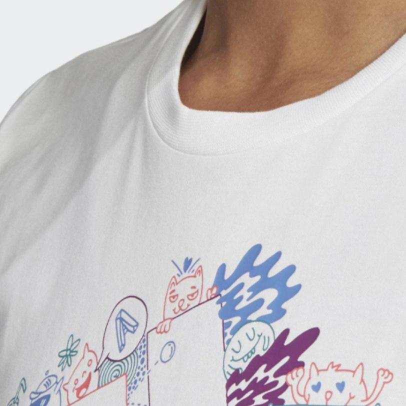 Adidas Colorful Print Short Sleeve T-Shirt Women Tops White FJ5024