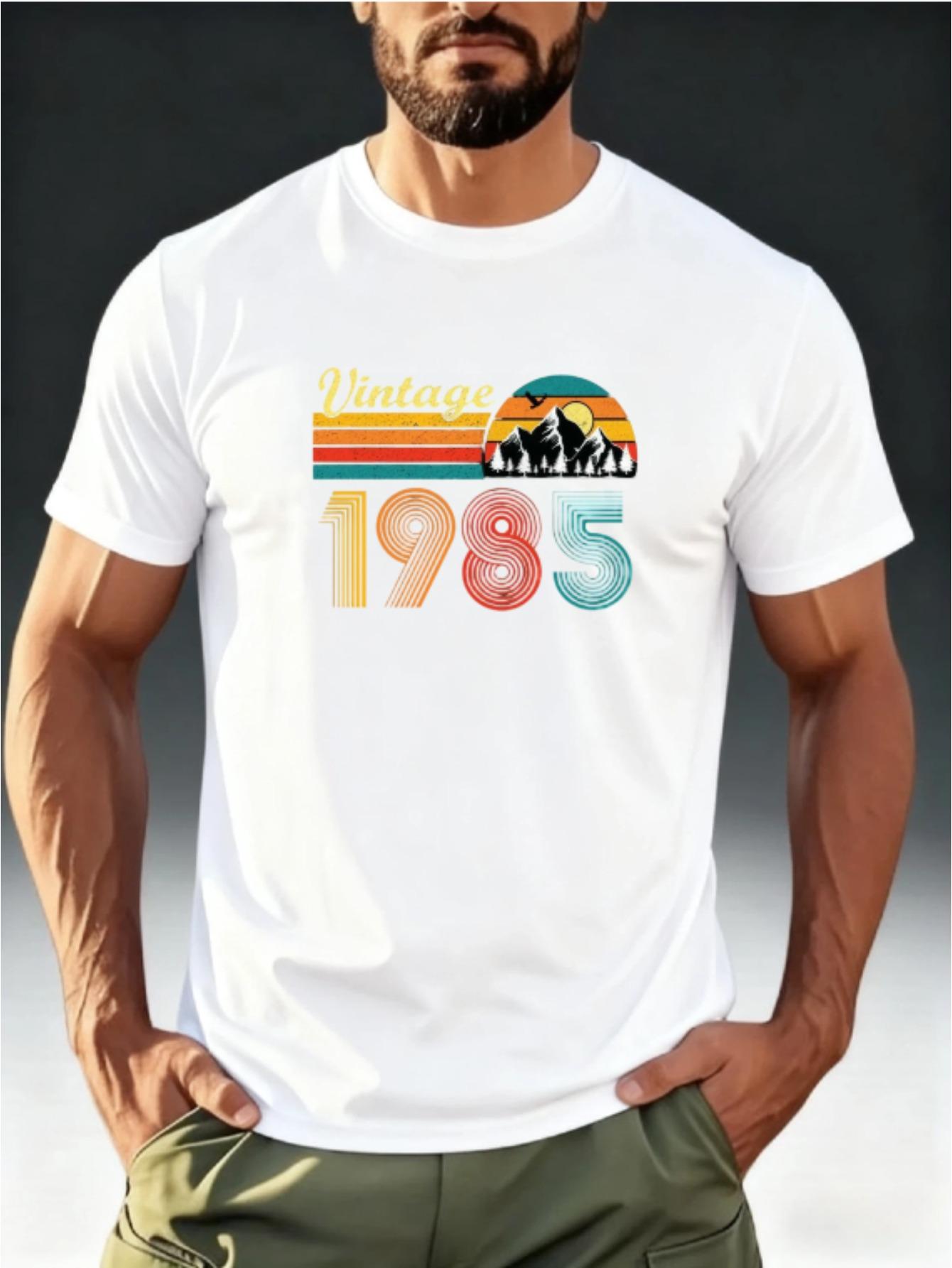 Men S Retro Style T-Shirt Featuring a Vintage 1985 Landscape Sunset Print L