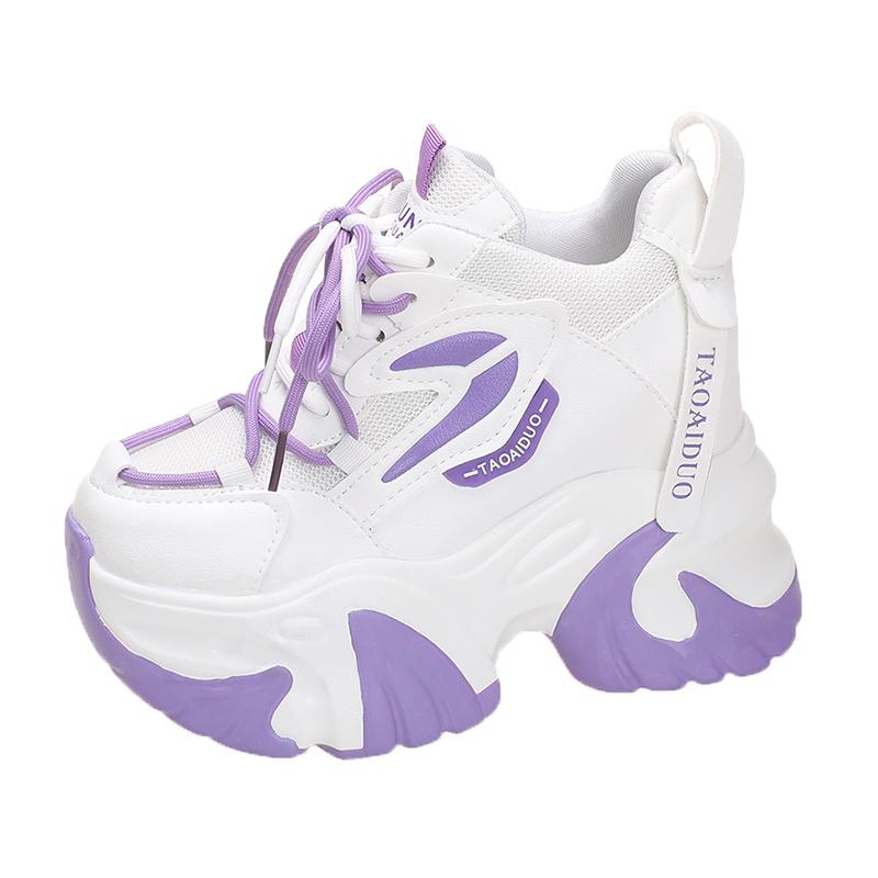 

Модные осенние кроссовки для женщин Платформа 11 см Массивные повседневные туфли Высокое качество Женские теннисные кроссовки для ходьбы Толстая подошва 34 фиолетовый