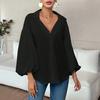 Women Shirt Lapel Half Open Collar Puff Long Sleeve Shirt Tops A-Line Tunic Soft Chiffon Casual Blouse Daily Wear
