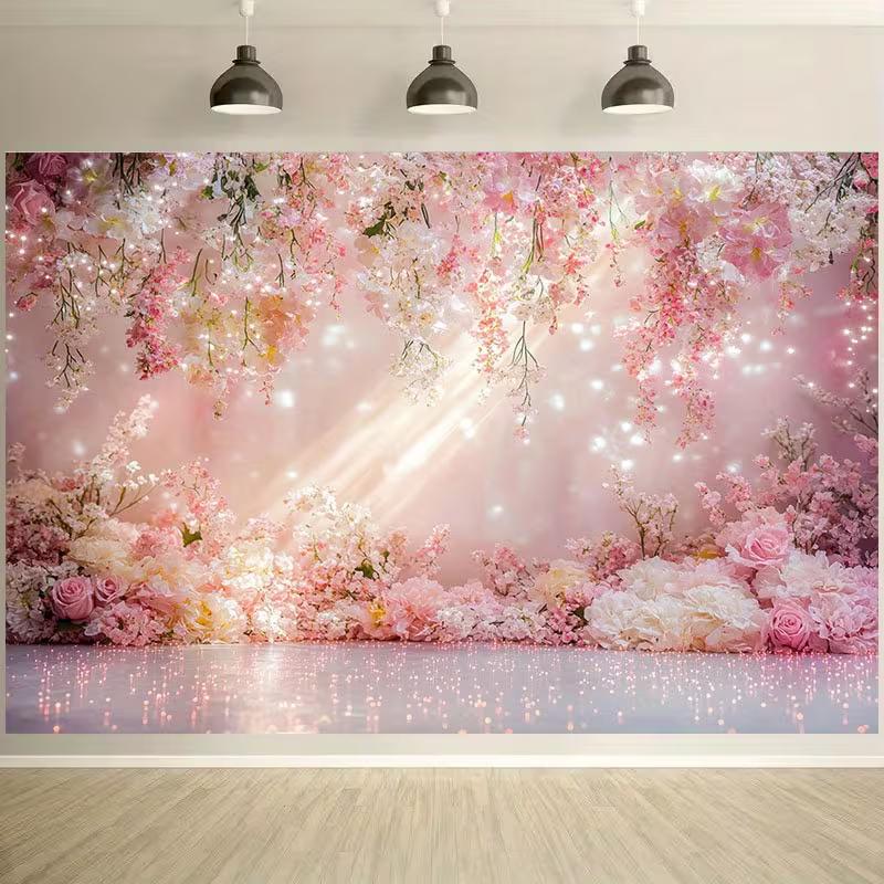 2D Romantic Pink Rose Flower Backdrop Wedding Party Background