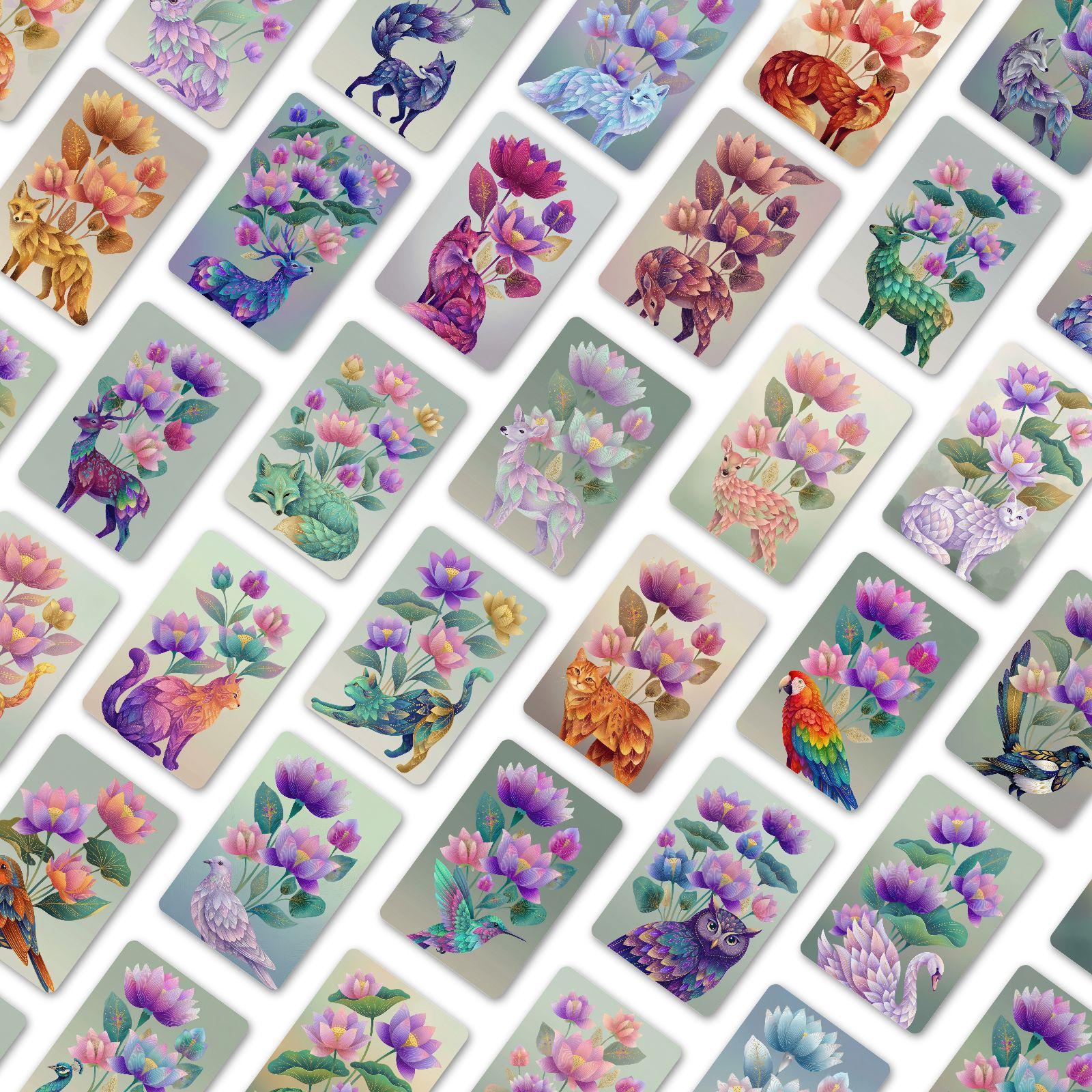 

36 Surreal Themed Art Deco Cards Animal Flowers Creative Art Small Cards Handwritten RXHB0503