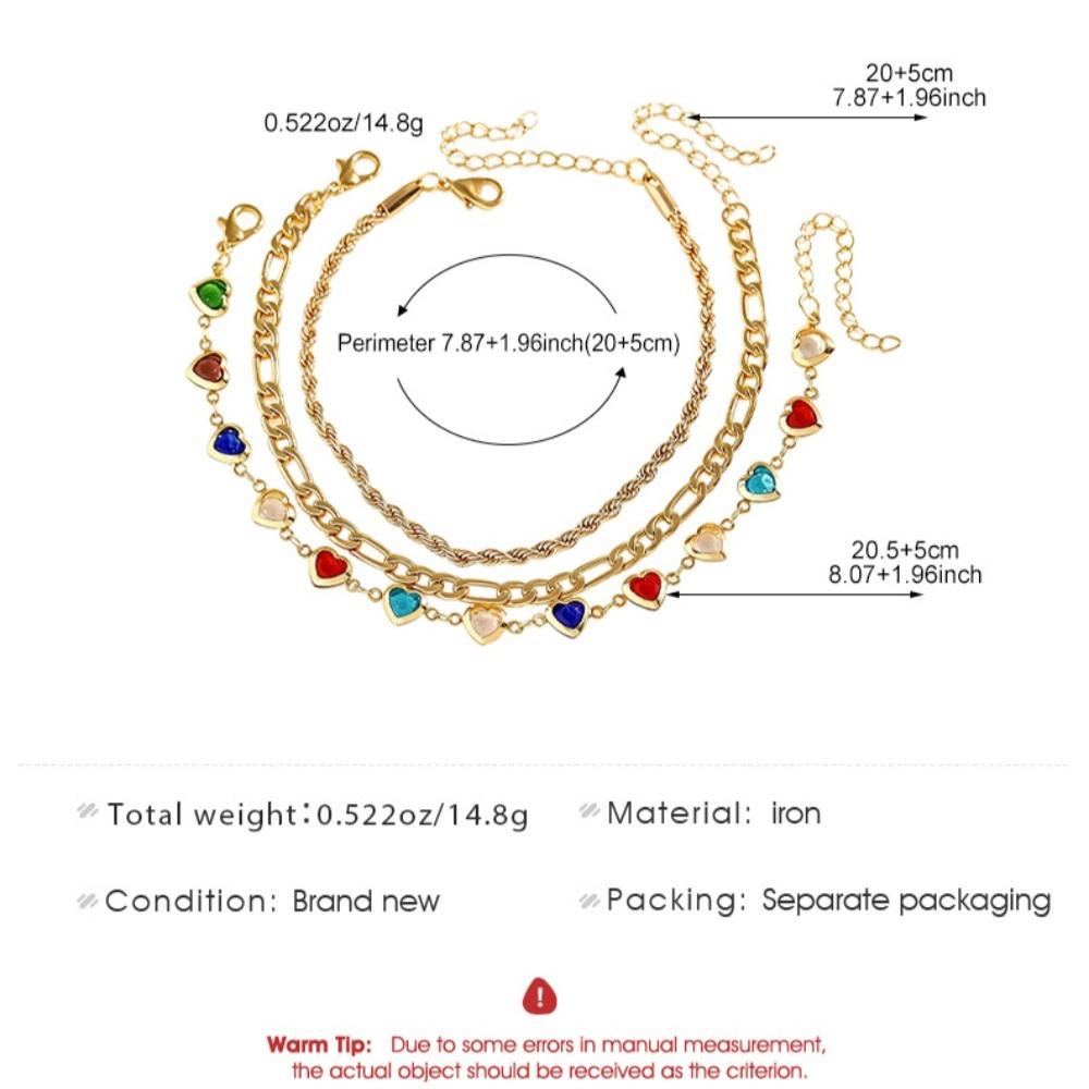 3pcs Set Simple Gold Color Evil Eye Anklets Set for Women Colorful Heart-crystal Chain Multi Layer Anklet Bohemian Beach Jewelry