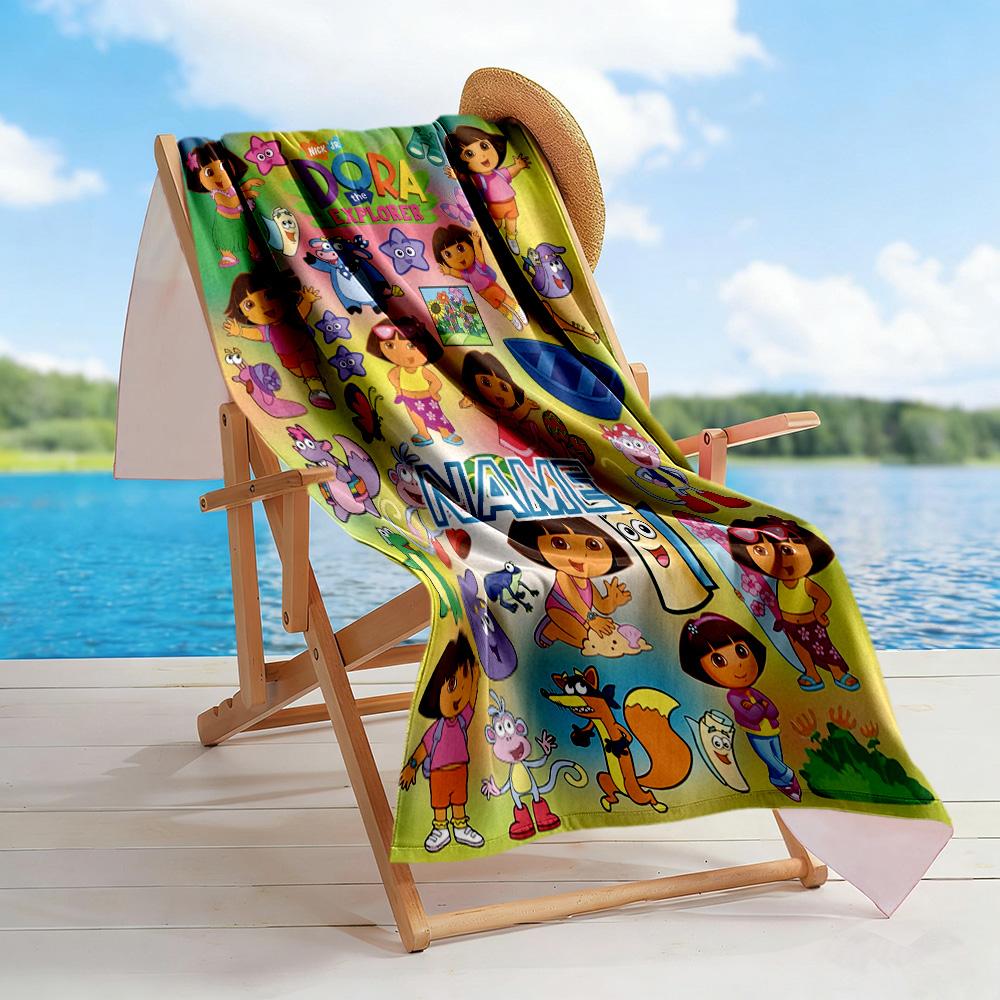 Dora Explorer Adventure Customize Your Name Beach Towel Super Soft & Absorbent Perfect for Traveling Yoga Camping and Swimming