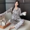 Light Luxury Retro High-End Leopard Print Star Ice Silk Pajamas Women'S Long-Sleeved Trousers Loungewear Set