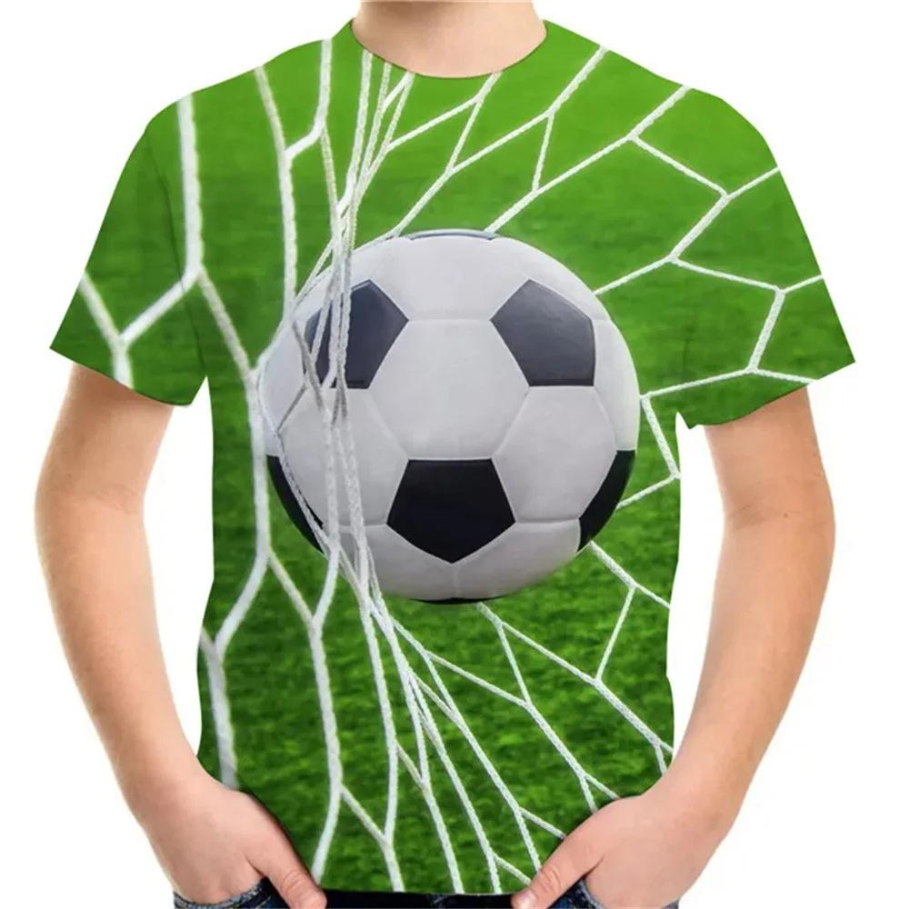 Boys T-shirt 3D printed football pattern Fashionable and trendy printed short sleeves Round neck casual top