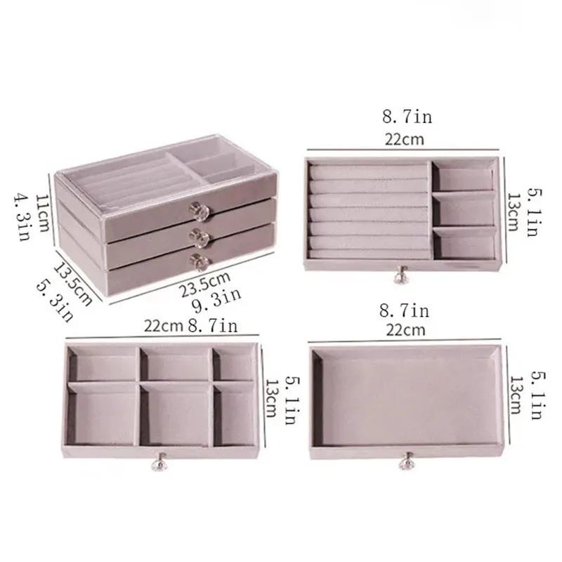 Clear Acrylic Jewelry Box with 3 Drawers and Velvet Lined Clear Jewelry Storage Box, Stud Earrings Necklace Jewelry Storage Box
