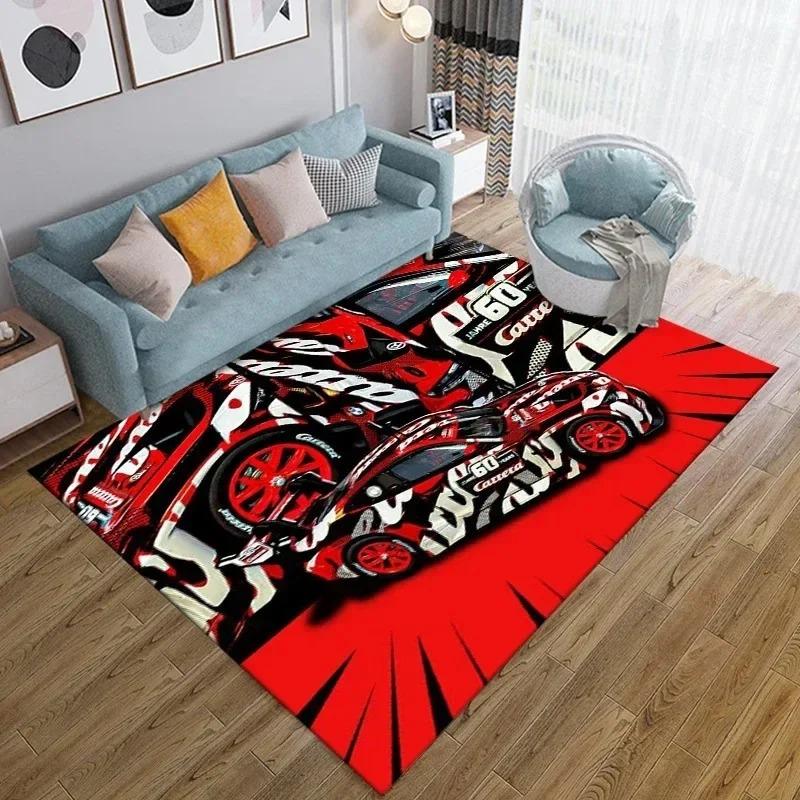 Racing Car Pattern Carpet for Man Cave Bedroom Living Room Home Sofa Decoration Washable Rug Kid Play Decor Floor Big Size Mat
