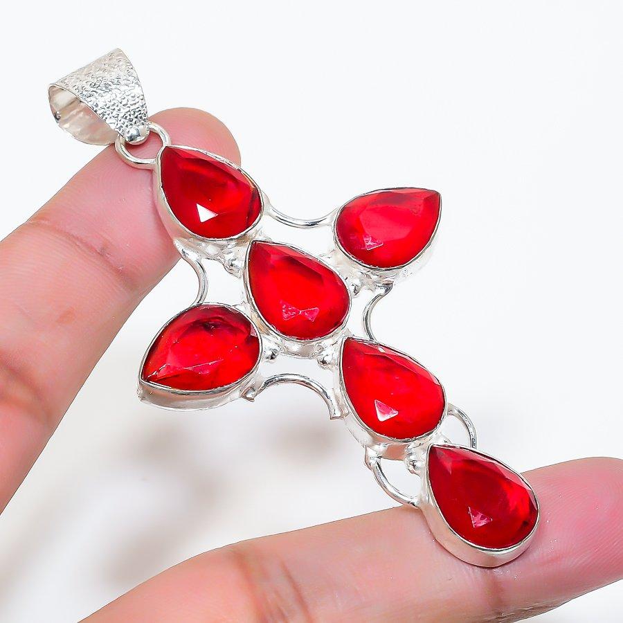 Natural Garnet Gemstone Handmade 925 Sterling Silver Jewelry Pendant 3.03" AP-16041