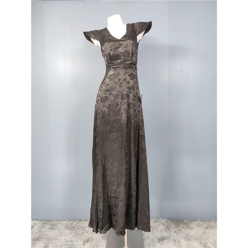 

Foreign Trade Order Lu s High Quality Jacquard Flying Sleeves Waist Hugging Slimming Black Retro Royal Sister Socialite Banquet Dress Black S