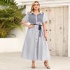 Plus Size Women Summer Striped Short Sleeve Tie Shirt Dress XL 2XL 3XL 4XL