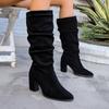 Pointed pleated high-heeled fashion boots winter velvet suede high tube stacking boots women