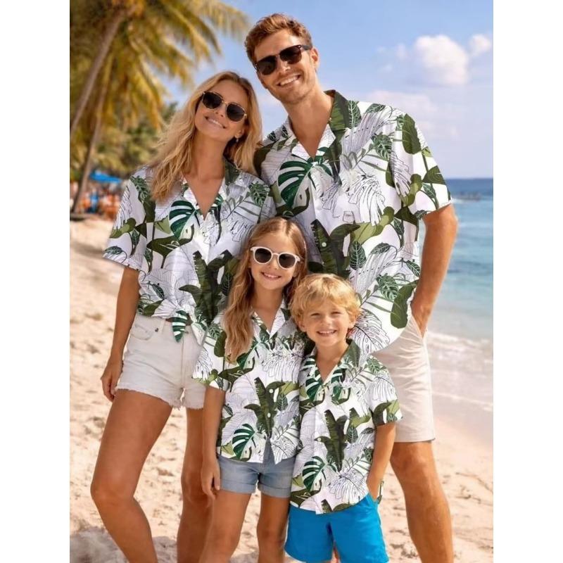 Summer Men's Family Wear Beach Hawaiian Shirt Tropical Summer Style Sandcastle Palm Tree Print Shirt Vacation Gift Child T-Shirt