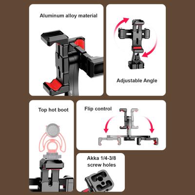 Portable Phone Tripod Mount Metal Phone Mount for Tripod with Dual Phone Holder Cold Shoe Mounts