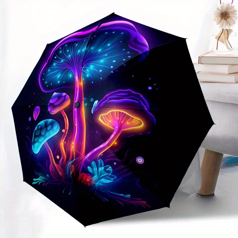 Neon Mushrooms Utomatic Folding Umbrella Compact 8Rib Design For Outdoor Daily Compact Umbrella And Festive Gift Y269