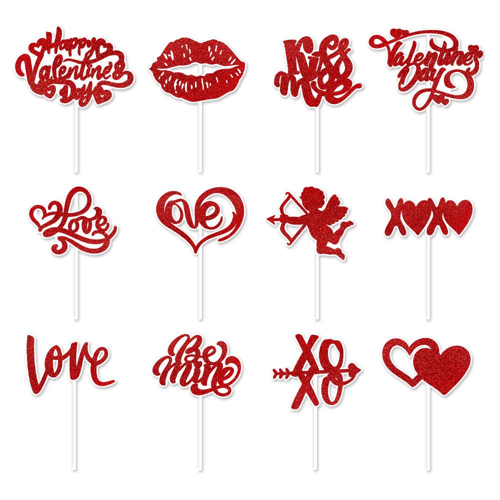 Cake Valentines Day Toppers With Paper Flags For Festive Dessert Presentation