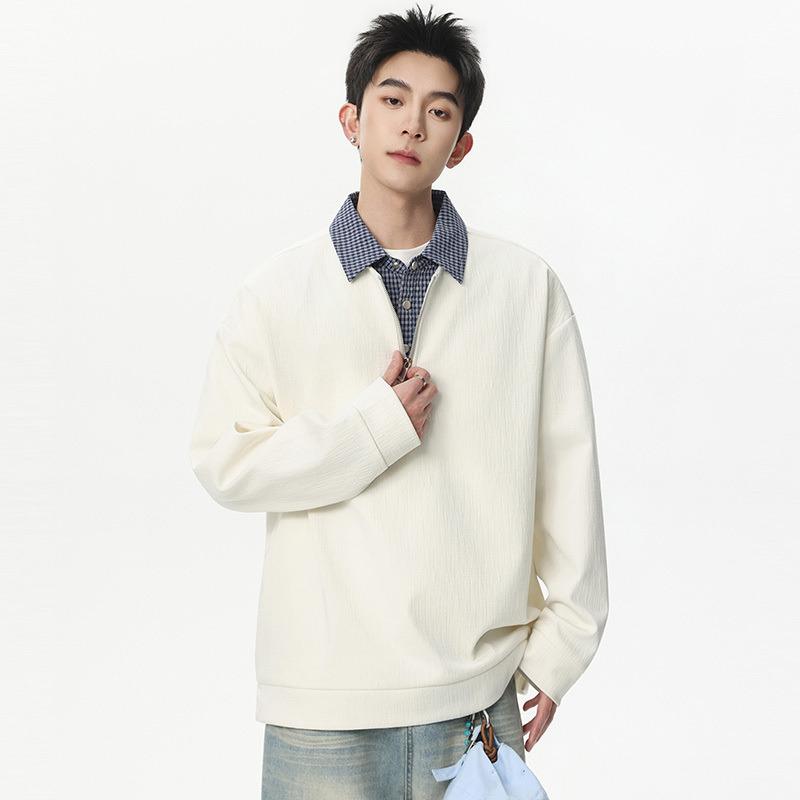 

Мужская толстовка-поло с четвертью молнии, многослойная, имитация двух предметов, пуловер M белый