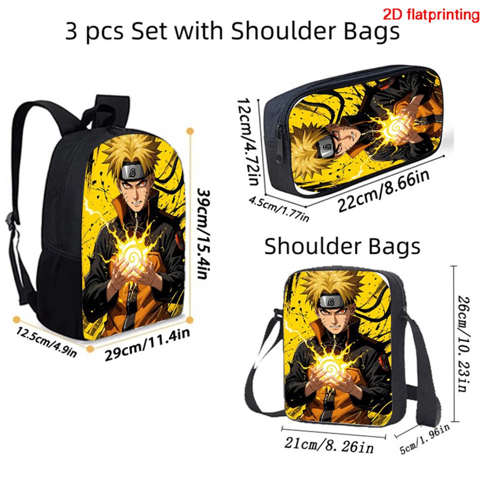 3Pcs Set Kids Backpack With Crossbody Bag & Pencil Bag,Cartoon NARUTO School Bags For Age 6-10,Lightweight For Boys and Girls.