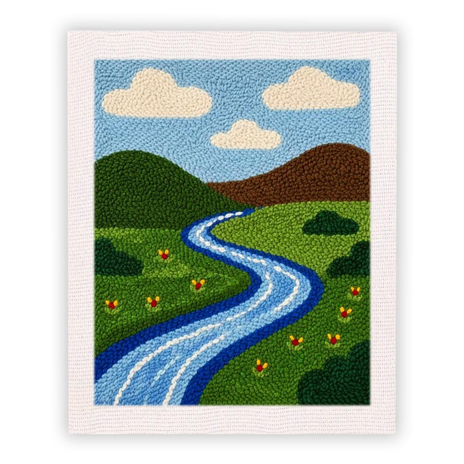 

Diy Punch Needle Embroidery Starter Kits Mountain River Landscape Sewing Kit Easy Punch Needle Kits For Beginner DIY Needlework 25x30cm красный
