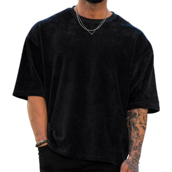 Мужская летняя футболка с короткими рукавами и круглым вырезом, однотонная, мягкая дышащая, свободная, эластичная, средней длины, повседневный пуловер, мужской спортивный топ L чёрный