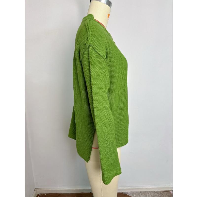 Button Up Pullover, Solid Color Pullover, V-neck Knit Sweater, Women's Streetwear, Trendy Sweater, Women's Plus Size, Worn Inside Out