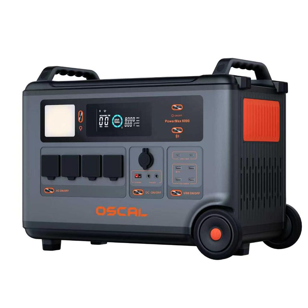OSCAL PowerMax6000 Tragbare Powerstation 6000W 3600Wh LiFePO4 Solargenerator 57600Wh Erweiterbar 120V/240V USV Schnellladung APP für Zuhause Wohnmobil Off-Grid
