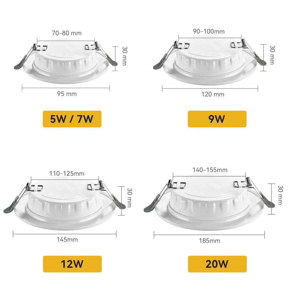 10pcs/Lot LED Downlight Ceiling Light Recessed Down Lights Round Panel 220V 5W 7W 9W 12W 20W Indoor Warm Cold White Spotlight