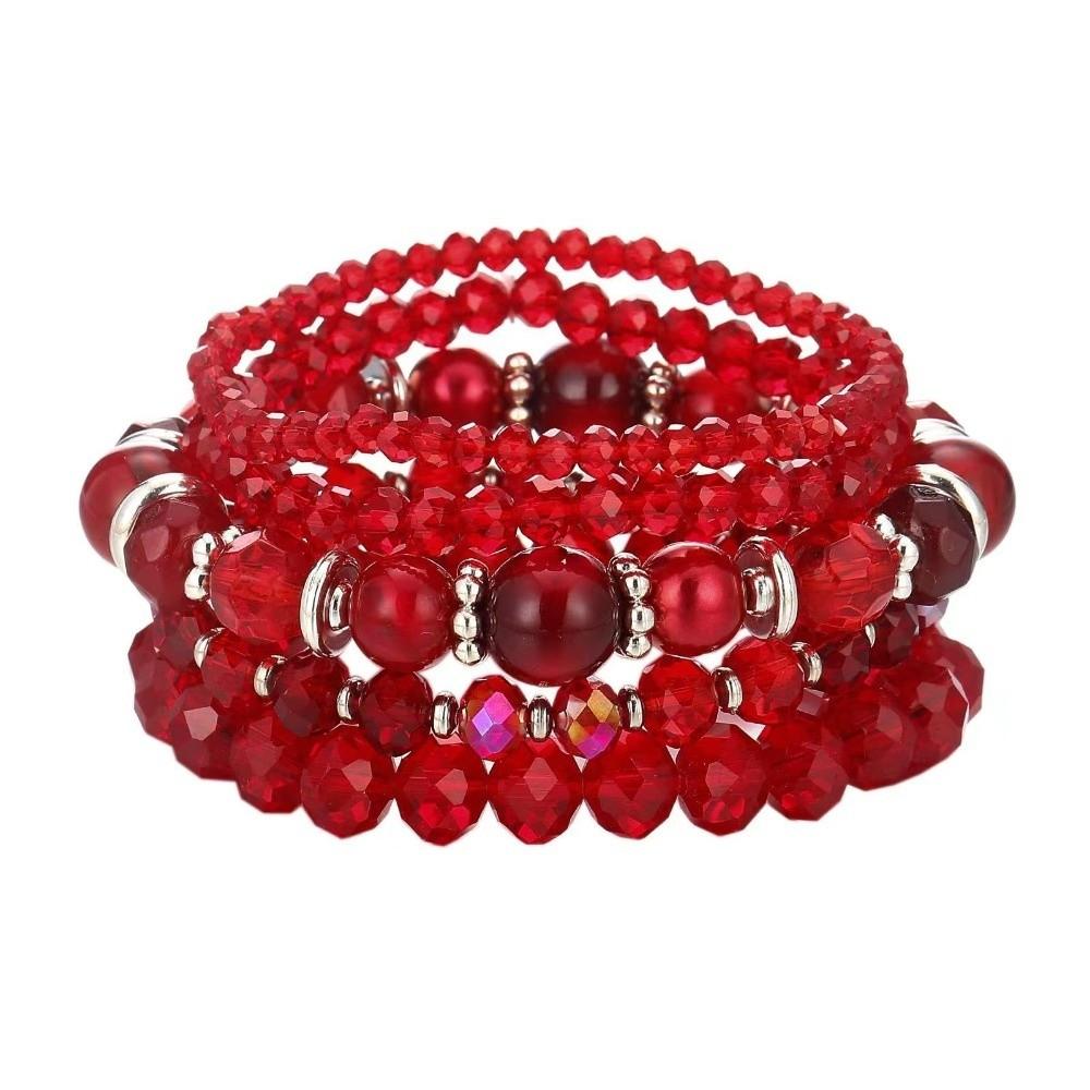 Glass Bead Layered Bracelet Faceted Multi-Strand Bracelet Retro Stackable Bracelet Vacation