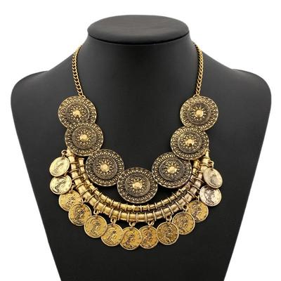Vintage European American Hollow Carved Tassel Coin Necklace for Women