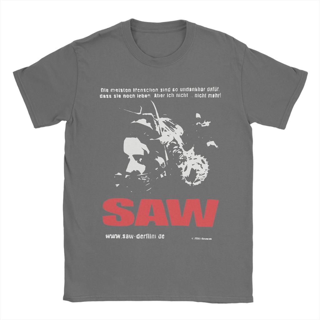 Funny Vintage SAW Movie Tshirts Men's 100%Cotton Short Sleeve  Round Neck Summer Tops Shirts