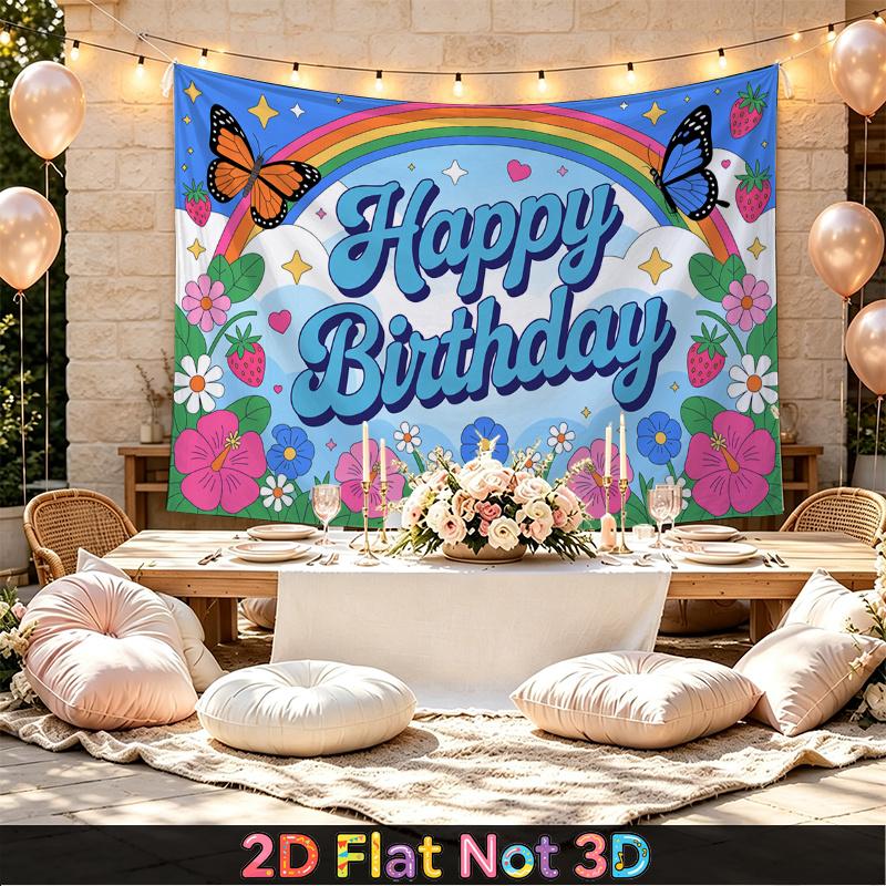 Party Backdrop Happy Birthday Birthday Floral Rainbow Butterfly Photo Booth Background Front Door Decor