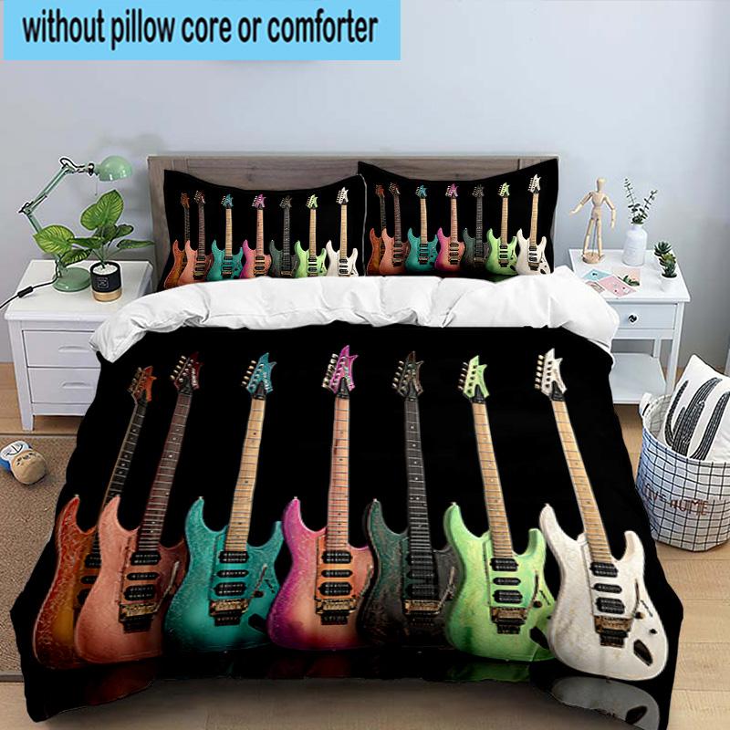 Guitar Collection Diversity 3pcs Bedding,Including 1pc Duvet Cover And 2pcs Pillowcases Perfect for Christmas,Ideal for Bedroom, Dormitory