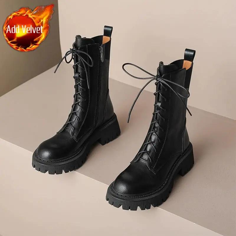 Fashion Autumn Winter Platform Half High Boots for Women Trend 2025 Gothic Pu On Promotion Gyaru Large Size Warm 39 Mid Calf Shoes Woman