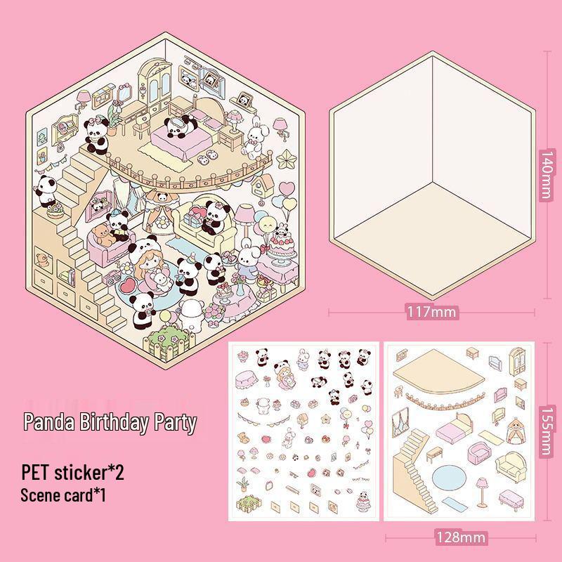 Korean Ancient Tea House Miniature Scenery Sticker - Cute DIY Cartoon
