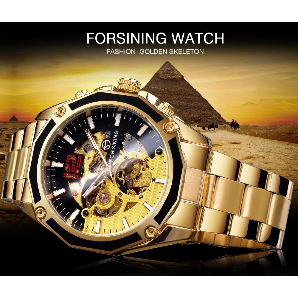 Forsining Men's Fashion Casual Hollow Mechanical Movement Automatic Mechanical Watch GMT1183-2-A