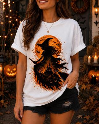 Halloween Witch Shirt, Spooky Moon Graphic Tee, Haunted Castle Gothic T-Shirt
