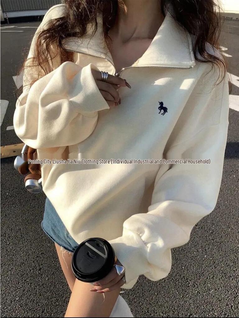 Women's Trendy Lapel Zipper Hoodie: Versatile Autumn/Winter Style