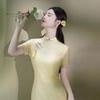 Bright yellow and white cheongsam girl young 1011 early autumn new Chinese style improved slim and thin cheongsam skirt