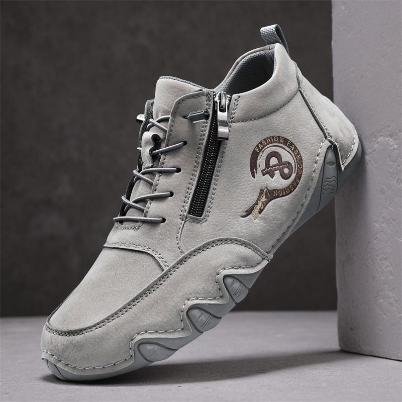 Men's Casual Shoes Side Zipper Short Boots Versatile Flat Bottom Trendy Fashionable Men's Shoes Suitable for Outdoor Sports