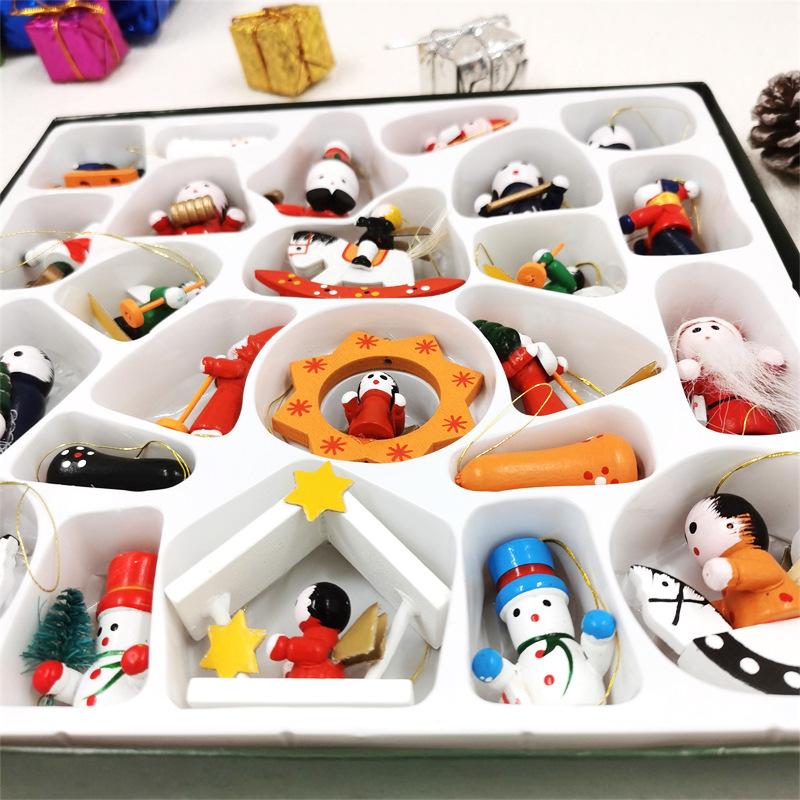 Christmas Decorations Christmas Gift Box Set 24 Wooden Dolls Doll Supplies Cartoon Dolls