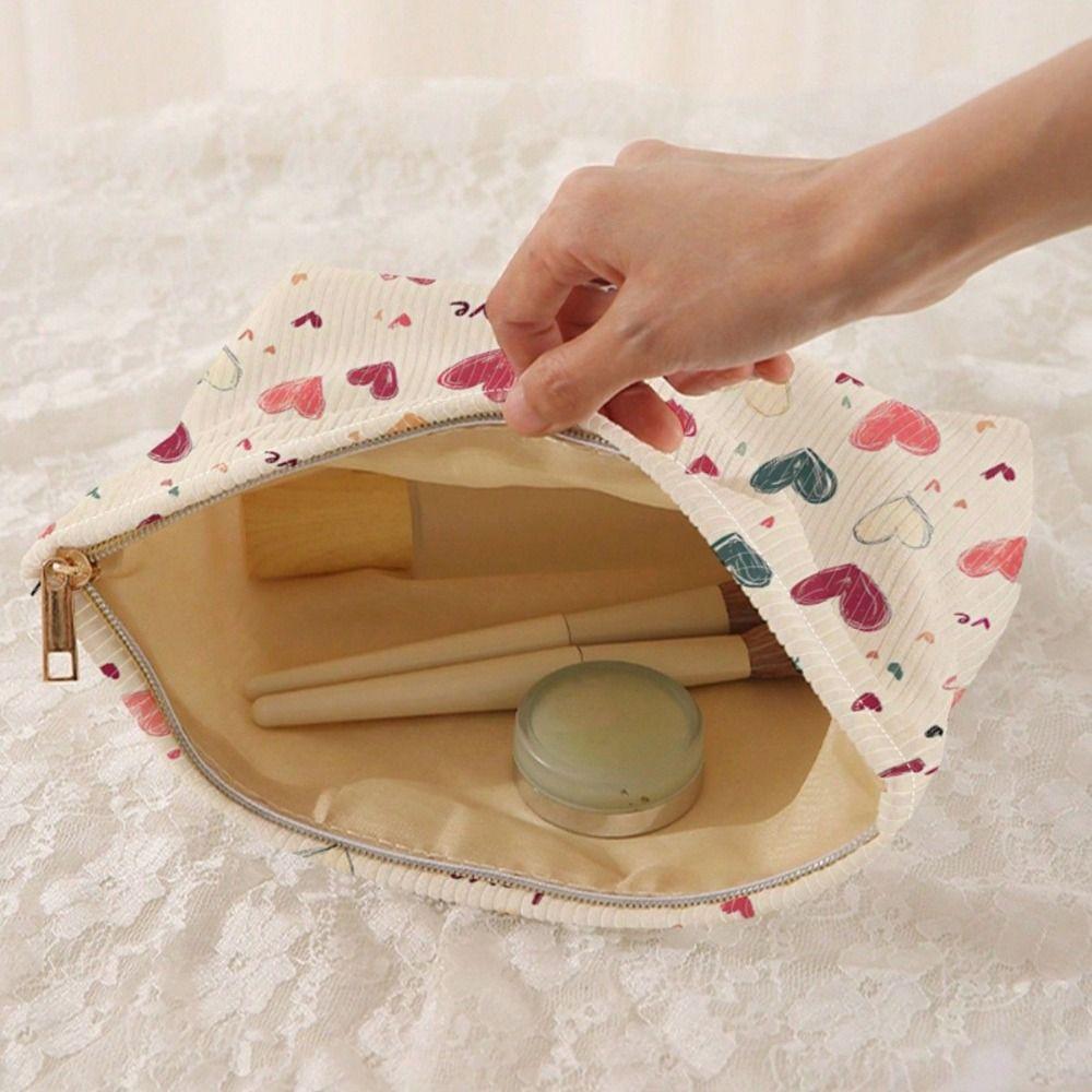 Corduroy Cosmetics Storage Bag Large Capacity Portable Travel Toiletry Bag Zipper Closure Makeup Bag Travel/Home/Business Trip