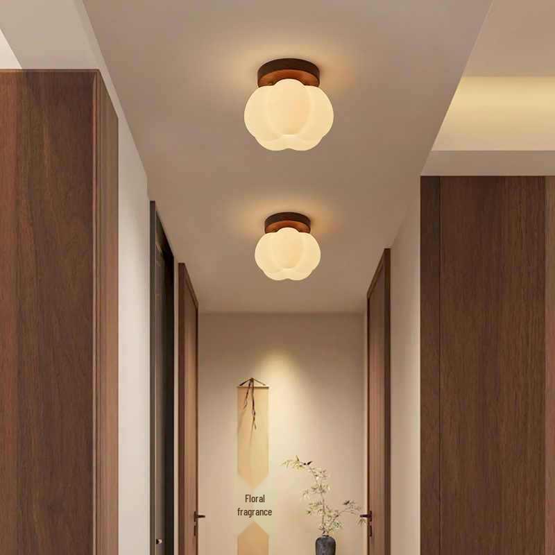 French Retro Ceiling Light with Chinese Corridor Style, Pumpkin-Shaped for Balcony and Entrance Hall