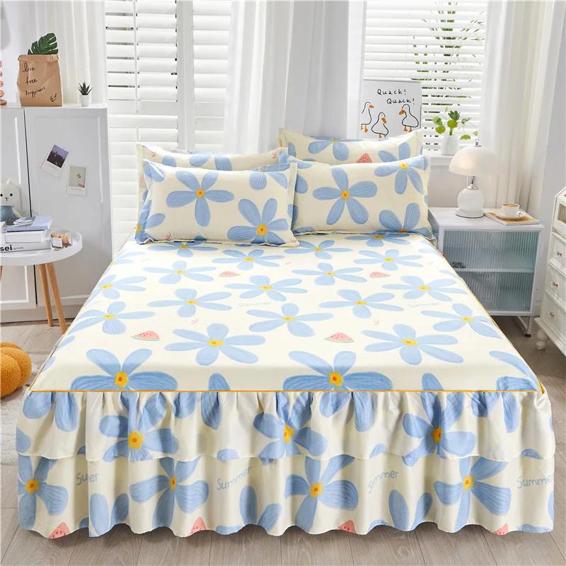 Dekorativer Bettrock für Prinzessinnen-Schlafzimmer, zweilagig, Bettüberwurf, rutschfester Matratzenbezug, Tagesdecke, Bettlaken, Matratzenschoner