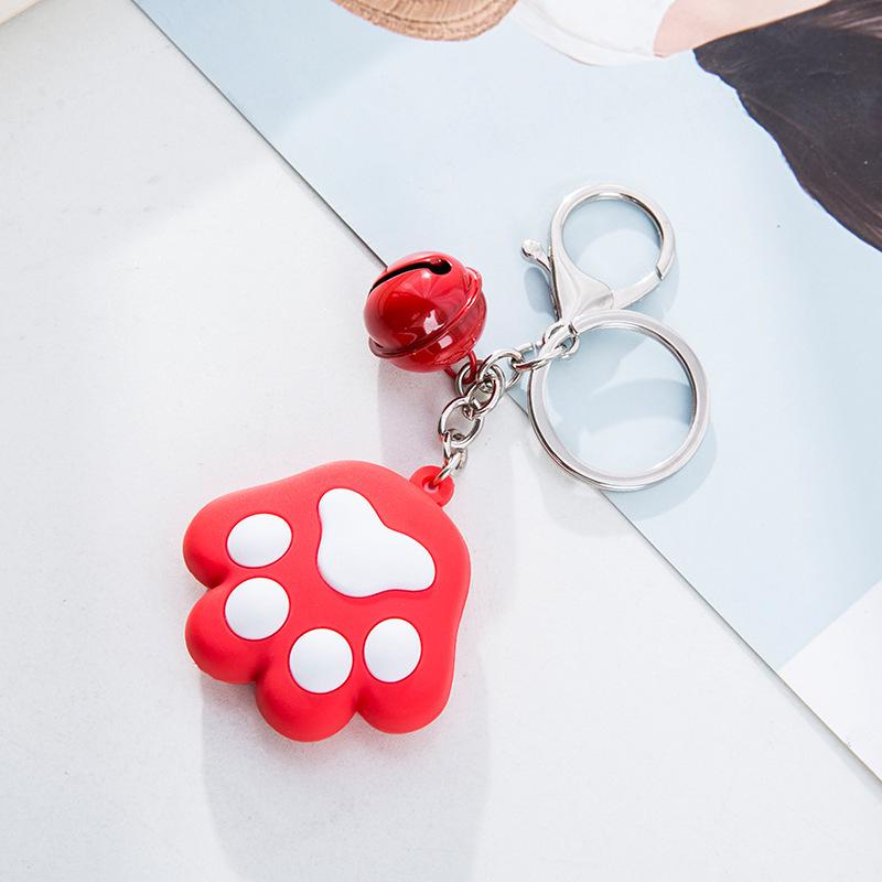 Creative 3D Cute Soft Rubber Cat Paw Keychain with Bell - Car Pendant Ring 