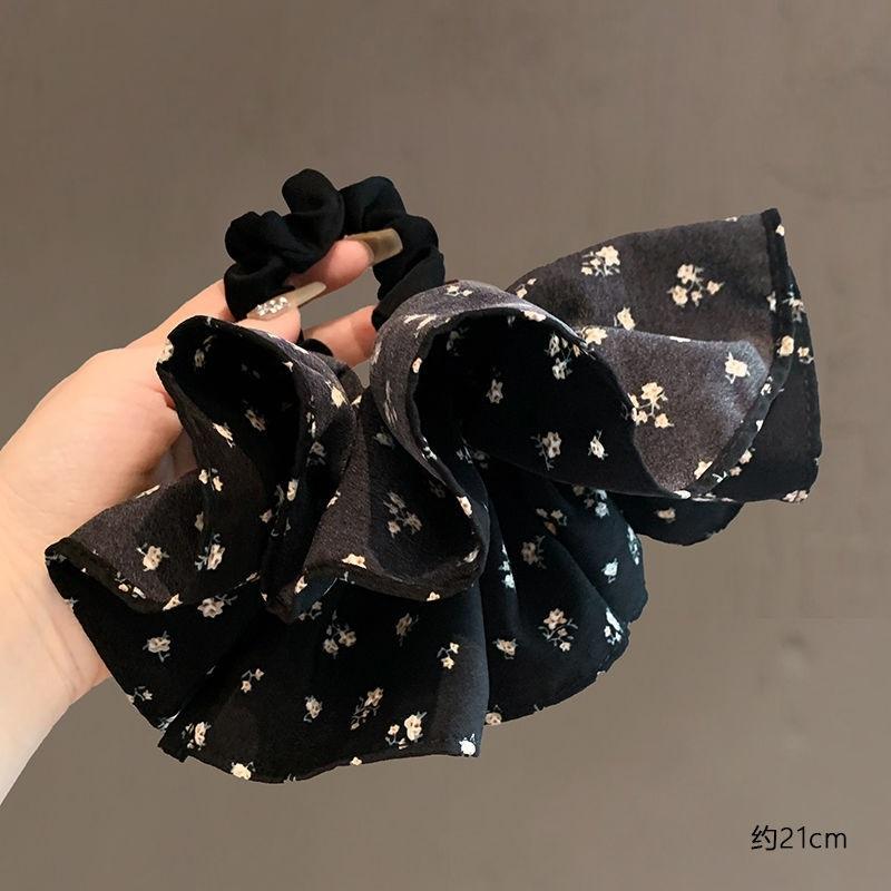 Pastoral Floral Double Layer Ruched Scrunchies Women Elastic Hair Tie Ponytail Hair Accessories