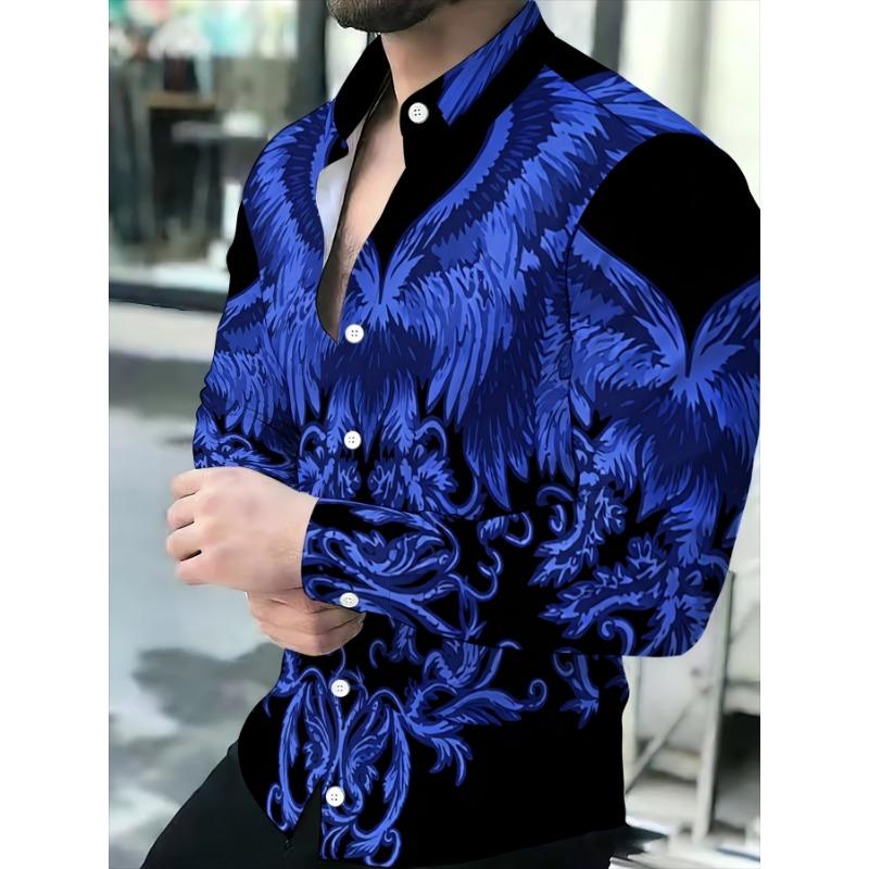 Men's Black Golden Baroque Shirt / Double-Headed Eagle / Light Luxury Business Long Sleeve Lapel