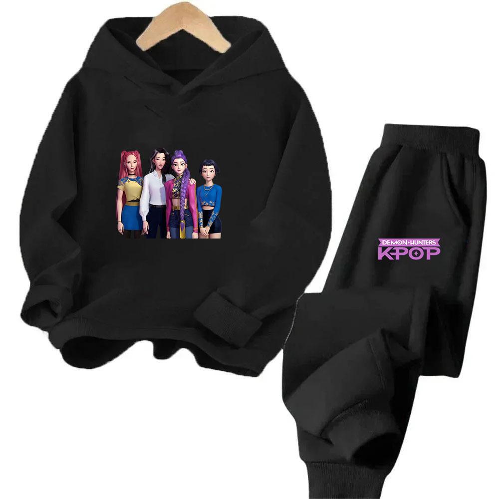 Kpop Witch Hunt Cartoon Fashion Boys Girls Casual Loose Printed Warm Comfortable Hoodie Pants Set